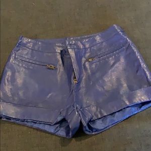 Blue leather shorts